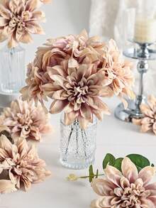 5/12/20 pièces Dahlias artificiels avec tiges, fleurs en soie fausses, plantes pour la maison, la chambre, centres de table de printemps, centres de table de jardin extérieur, fêtes, bracelets de mariée, Saint-Valentin, Fête des Mères, DIY, bouquet de mariage, guirlande, boule de fleurs murale, accessoires d'arche, décoration - marron clair - Voir 4