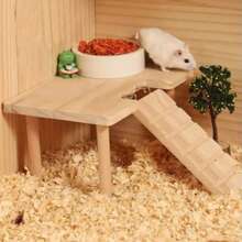 1 Set Solid Wood Double-Layer Platform Table With Ladder, Suitable For Hamsters, Gerbils, Golden Hamsters To Climb, With Hideout And Landscape Platform, Suitable For Small Pets, All Seasons - S - View 3