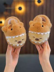 1 Pair Kids Plush Slippers Cartoon Capybara Design, Warm Simple Non-Slip Cute Fuzzy Slippers For Boys And Girls, New Autumn/Winter Style - Light Coffee - View 4