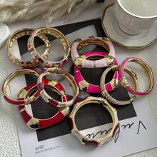 French Vintage Color-Block Drip Glaze Snap Bracelet, Gold-Trimmed Enamel Open Cuff, Luxury Layering Jewelry, High-End Color-Block Enamel C-Shaped Bangle - Multicolor - View 8