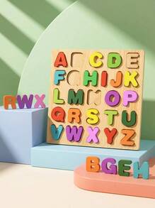 1 Set Kids Wooden Puzzle Toys - Interactive Educational Aids, Alphabet Games, Teaching Aids, Wooden, Children, Boys Games, Bingo Games - Beige - View 1