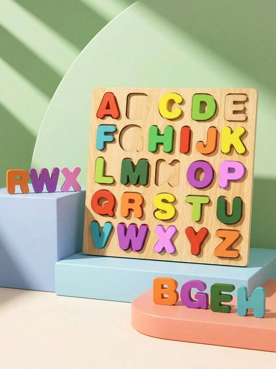 1 Set Kids Wooden Puzzle Toys - Interactive Educational Aids, Alphabet Games, Teaching Aids, Wooden, Children, Boys Games, Bingo Games - Beige - View 1