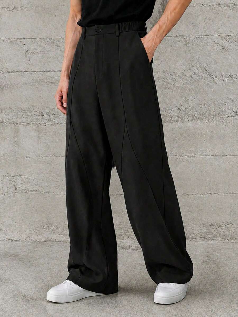 HEYKESON Men's 3D Panel Wide Leg Suit Pants, Drapey Business Casual Loose Fit Long Trousers - Black - View 1