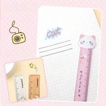 15cm Cute Pom Pom Ruler With Scale, Wavy Line Design, Aesthetic For Kids And Girls - Multicolor - View 4