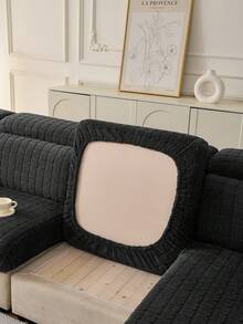 1pc Dark Grey 3D Cube Pattern Sofa Cover, Autumn/Winter Warmth Style, Soft Fluffy Skin-Friendly Texture, Pet-Friendly, Machine Washable, Fits 1/2/3/4 Seater & L-Shaped Sofas, Suitable For Living Room, Bedroom - Dark Grey - View 7