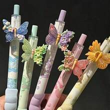2/4/6pcs Cute Floral & Butterfly Pattern Neutral Pens, 0.5mm Fine Tip, Smooth Writing, Black Ink, High Quality & Durable, Suitable For Office & Study, Multipurpose, Quick-Drying, Ideal For Students, Back To School - Butterfly Flower Pen - View 6