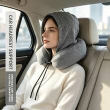 Elevated Solid Color Hooded U-Shaped Pillow Comfortable Nap Pillow Polyester Material Premium Polyester Fiber U-Shaped Neck Pillow Adjustable Elastic Drawstring U-Shaped Pillow Neck Pillow Driving Airplane High-Speed Rail Train Self-Driving Travel Pillow Hat Pillow Office Nap Pillow U-Shaped Pillow - A - View 12