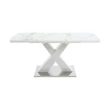 120CM-160CM Modern Rectangle Dining Table, Stretchable, With Printed White Marble Table Top+MDF X-Shape Table Leg With Metal Base - 白色 - 查看 7
