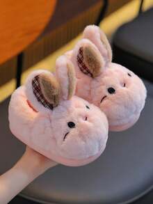 1 Pair Cute Rabbit Kids Plush Slippers, New Warm Indoor Slippers For Boys And Girls, Toddlers And Small Children, Winter - Pink - View 3