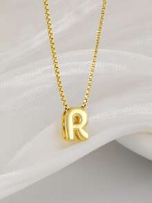 1pc Minimalist Balloon Initial Necklace, Stainless Steel Square Chain Choker, Suitable For Girls, Beach Party, Vacation Date, Birthday Gift, Daily Wear - Gold - View 5