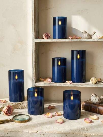 6pcs Flameless Candle Lights Set With Timer Remote Control, Battery Operated Blue Warm Light Candles, Suitable For Christmas, Halloween, Valentine's Day, Gifts, Birthday, Proposal, Wedding, Party, Holiday