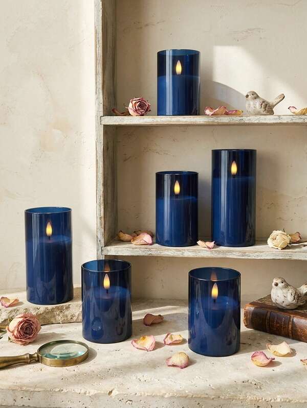 6pcs Flameless Candle Lights Set With Timer Remote Control, Battery Operated Blue Warm Light Candles, Suitable For Christmas, Halloween, Valentine's Day, Gifts, Birthday, Proposal, Wedding, Party, Holiday