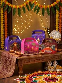 6pcs Diwali Gift Box Set, Diwali Gift Packaging Box, Party Guest Favor Box, Diwali Table Decoration, Suitable For Diwali, Anniversary, Theme Party, Gift Packaging - Multicolor - View 2