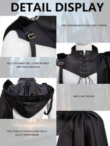 1pc Halloween Medieval Cloak Costume, Vintage Steampunk Shoulder Armor Design, Faux Leather Gothic Half Cloak, Demon Vampire Theme Outfit, Suitable For Cosplay, Stage Performance, Theme Party, Halloween Costume, Holiday Party Accessories - Multicolor - View 9