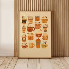 1pc Frameless Cartoon Pumpkin Spice Latte Wall Art Dorm Gift - Multi-color - View 3