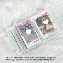 1個可愛草莓冰杯相卡夾，K-Pop女孩粉色星星蝴蝶結相卡收納袋，PU材質，適用3-3.5英吋偶像迷你相卡，大容量便攜式相卡夾，偶像專輯周邊相卡收藏夾 - 粉色 - 查看 2