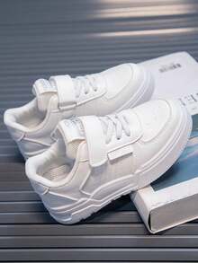 Children's Student Flat Board Shoes Magic Tape Classic Sports Shoes Campus White Shoes - White - View 2