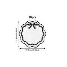 10/20/40pcs Black Bow Wavy Edge Disposable Paper Plates, Coquette Style Wavy Dinner Plates, White Background With Black Ribbon Bow Print, 7-Inch And 9-Inch Party Plates, Suitable For Birthday Parties, Bridal Showers, Baby Showers, Tea Parties, Picnics And Girls Gatherings - Black - View 8