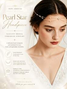 STONEFANS 1pc Star Forehead Chain For Women, Minimalist Elegant Bride Wedding Evening Party Dress Double Layer Pearl Hair Accessory - Star - View 6