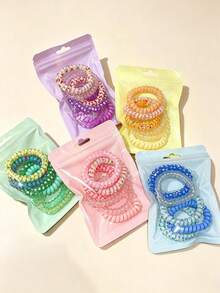 30pcs Multi-Color Assorted Macaron Ditsy Floral Spiral Hair Ties, Non-Damaging High Elasticity Hair Bands For Girls, Bagged - Multicolor - View 2