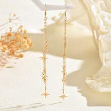 1 par de pendientes decorativos con borlas de estrella de mar y estrella de cinco puntas, elegantes pendientes de botón con colgante para uso diario, citas y vacaciones en la playa - Dorado - Ver 3