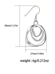 1pc 925 Sterling Silver Multi-Layer Twisted Oval Matte Finish Hoop Earrings (Twisted Ring Effect), Gift Box Suitable For Daily Wear And Holidays - Silver - View 3