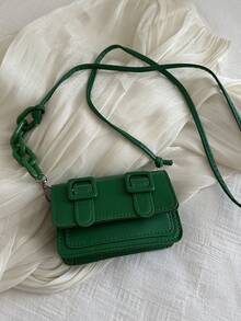 Mini Acrylic Decorative Chain Lipstick Crossbody Bag - Green - View 5