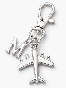 1個復古銀色做舊字母飛機鑰匙圈，復古飛機造型狗扣鑰匙鏈，適合旅行愛好者的禮物，歐美風包包掛飾鑰匙圈，飛行愛好者、情侶旅行紀念品，懸掛裝飾品，紀念小禮物，可愛鑰匙環，汽車鑰匙配件飾品 - 銀色飛機 - 查看 3
