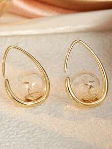Gmzalx Fresh Literary Style Women's Water Drop Ear Hooks, Dandelion Dried Flower Glass Ball, Multi-Functional Daily Commute Picnic Date Minimalist Earrings - Gold - View 5