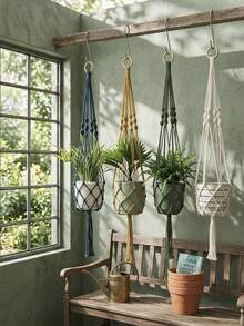 1pc Bohemian Style Handmade Woven Hanging Basket Multi-Functional Net Holder, Indoor Home Decor, Room Decoration, Holiday Gift, Different Sizes Hanging Flower Pot Basket, Tassel Ornament, Without Flower Pot And Plant - Multicolor - View 2