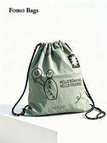 Mochila de estilo coreano con diseño de nicho estilo INS para ir al trabajo, uso diario, compras y actividades al aire libre, con letras, gran capacidad, nueva, con cordón, para estudiantes universitarios, de un solo hombro, tipo cubo - Verde Oliva - Ver 1