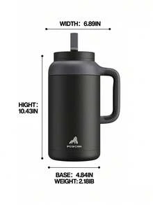 Powcan 64oz 保溫隨行杯附手把，2合1吸管杯蓋，保冷36小時，防漏防滑底座，不鏽鋼材質，適合居家、辦公室或健身房使用 - 黑色 - 查看 4