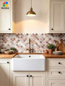 3D Textured Waterproof Lantern Pattern Wall Tiles, Removable Self-Adhesive Wall Stickers For Kitchen Backsplash, Bathroom, Holiday Decor, Home Renovation, Peelable Wallpaper, Spring Decor, Housewarming, Rama Decorative Stickers, Birthday/Graduation Gift - Multicolor - View 2