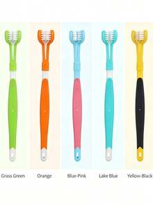 3-Sided Soft Bristle Pet Toothbrush, Suitable For Dogs And Cats, Effectively Removes Plaque And Freshens Breath, Ergonomic Non-Slip Handle, Lightweight And Portable, Pure White Minimalist Design, Practical For All Seasons, Suitable For Home, Travel And Outdoor Grooming Care - Multicolor - View 10
