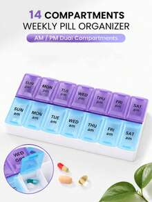 1pc Vintage 7-Day Morning & Evening Pill Box, 14-Compartment Large Capacity Medication Storage Box, Portable PP Material Pill Box, Suitable For Elderly, Travel And Office, Can Hold Vitamins And Various Medications - Multicolor - View 4