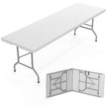 Folding Table 8ft, Portable Collapsible Plastic White Long Tables For Party, Camping, Banquet, Craft, Dining, Wedding, Outdoor And Indoor Use - White - View 2