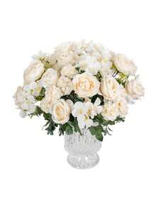 1/3/5/60 peças Buquê de Rosas Artificiais, Arranjo de Flores Artificiais, Peônia Falsa, Decoração Floral de Rosas de Seda, Adequado para Decoração de Casa, Plantas Artificiais, Decoração de Outono, Quarto, Mesa, Decoração de Jardim, Decoração de Quarto, Centro de Mesa - Branco - Visão 6