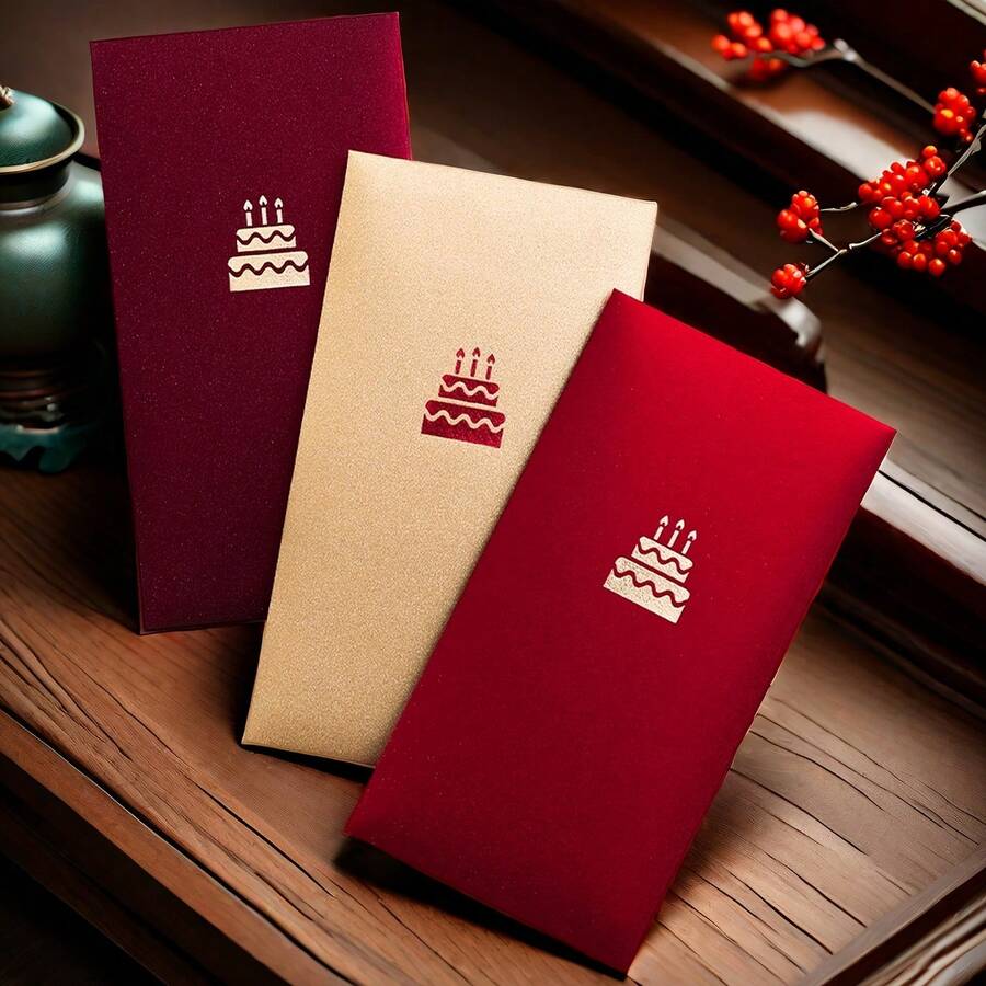 12pcs, Gold, Burgundy, 2 Colors To Choose From, High-End Upgraded Material, Hard Red Envelope Packaging Bag, Elegant Cake Pattern Design, High-Quality Envelope | Self-Sealing Closure, Matte Paper Material