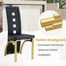 Matstolar - Svart+Guld + Metall + PU-läder + 2-pack - Visa 4