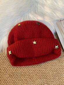 3D Pentagram Knitted Hat For Women, Autumn/Winter Warm Ear Protection Beanie, Face-Slimming Woolen Cap - Knitted Hat - View 11