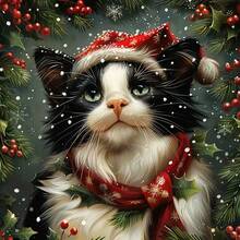 1PC DIY 5D Diamond Painting Kit Christmas Cat Pattern - Round Full Drill Art Mosaic Craft, Home Wall Decor, Frameless - No Frame - View 7