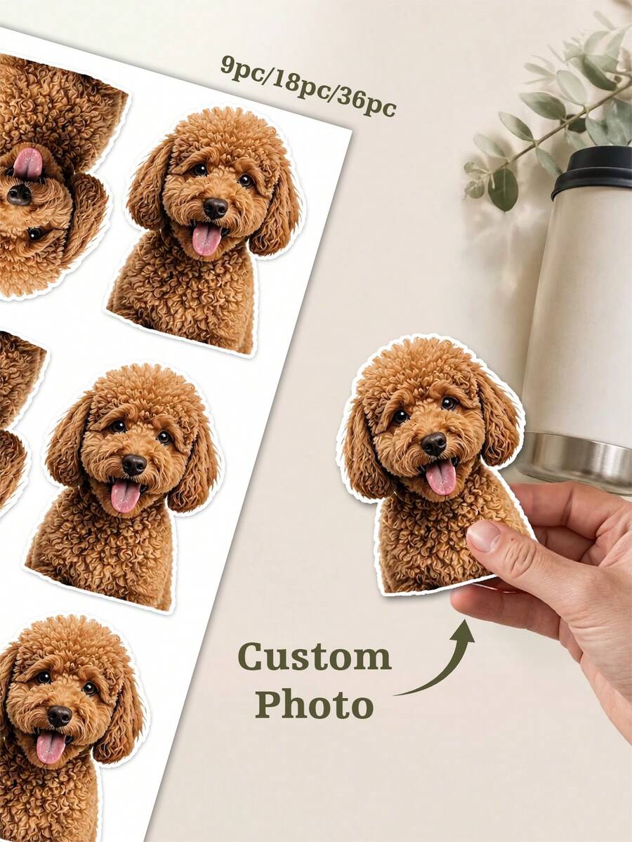 9/18/36pcs Customized Pet Photo Stickers, Personalized Dog Stickers, Customized Cat Stickers, Pet Portrait Decals, Dog Owner Gifts, Pet Lover Gift Stickers, Suitable For Gift Boxes, Bags, Wallets - Multicolor - View 1