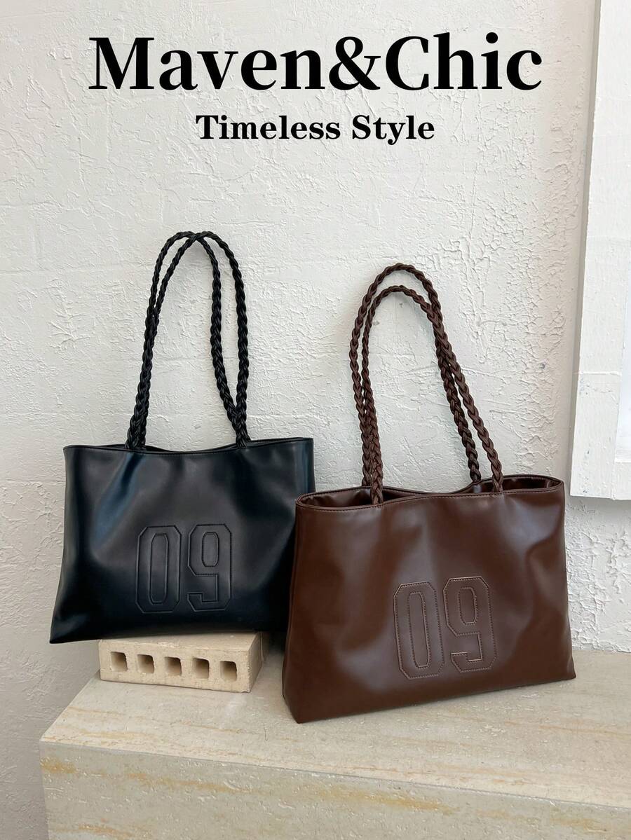 1 buah Tas Bahu Bolak-balik Warna Maillard Vintage Kapasitas Besar Tas Tote Kasual - MultiWarna - View 1