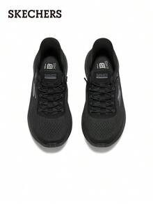Skechers 女士閃穿GO RUN 免系鞋帶一腳蹬透氣網面通勤緩震跑鞋 - 黑色 - 查看 5