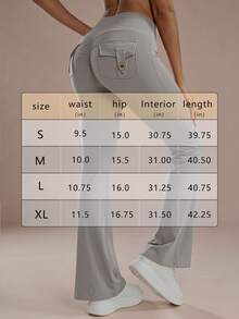 6pecil High Waist Flared Yoga Pants With Pockets, Ruched Butt Flared Pants, Tummy Control Anti-Wrinkle Design Sports Flared Pants, Autumn Outfit - Light Grey - View 3