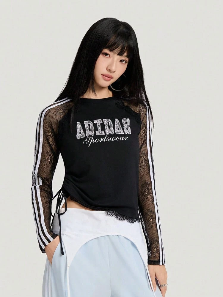 Adidas Women's DCE MESH TEE Long Sleeve Knit Collarless T-Shirt TLE7040 - Black - View 1