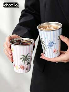 choxila 1pc Beach Style Coffee Mug, Coconut Tree/Sea Turtle/Shell Pattern, Summer Style, 350ml, Mug, Tea Cup, Suitable For Afternoon Tea, Family Gathering, Camping, Holiday Gift - Summer Cup - View 2