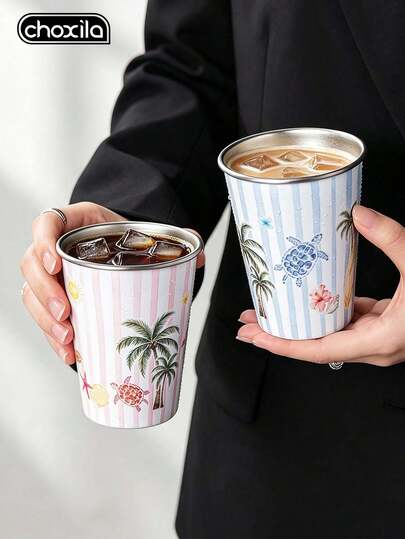 choxila 1pc Beach Style Coffee Mug, Coconut Tree/Sea Turtle/Shell Pattern, Summer Style, 350ml, Mug, Tea Cup, Suitable For Afternoon Tea, Family Gathering, Camping, Holiday Gift