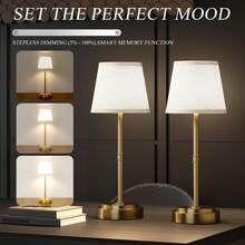 Rechargeable Cordless Table Lamps, Touch Control & Stepless Dimming, 6000mAh Rechargeable Battery, Gold Vintage Table Lamps For Bedroom - Gold - View 8