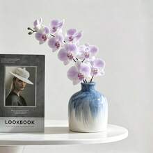 1pc Hand-Painted Blue Minimalist Style Ceramic Decorative Vase For Dried And Fresh Flowers, Living Room Floral Arrangement, Model Room Entryway Ornament, Desktop Floral Display, Small Flower Vessel - Multi-color - View 7